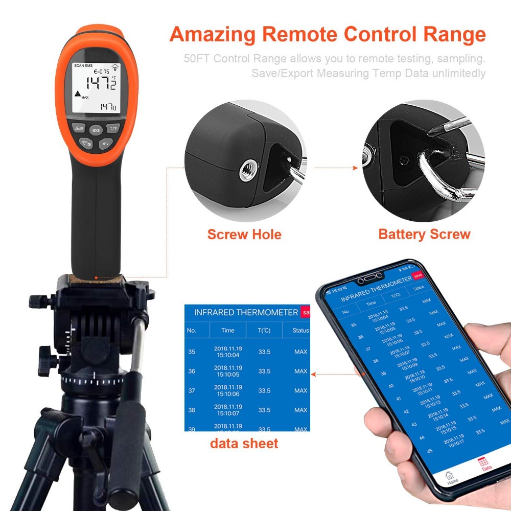 Industrial Laser Temperature Gun - BTMETER Dijital Pirometre Temassız IR Termometre