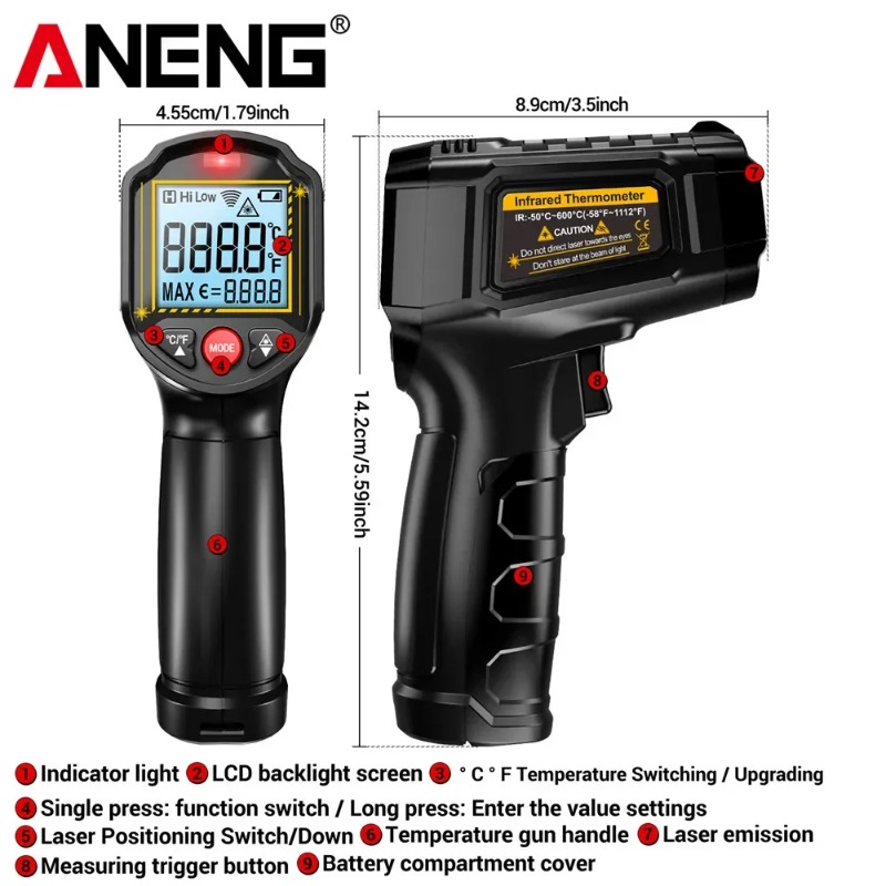ANENG TH202 Temassız Kızılötes - Industrial Laser Temperature Gun incelemesi ve fiyatı